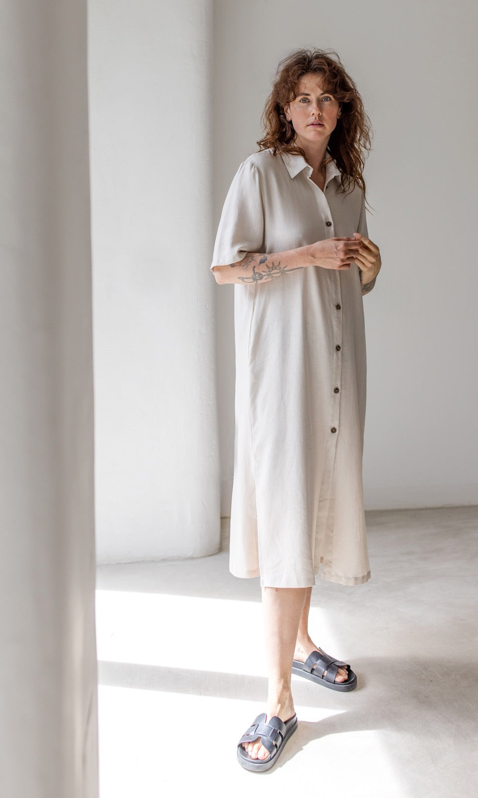 Hemdkleid aus Leinen - abricot coco