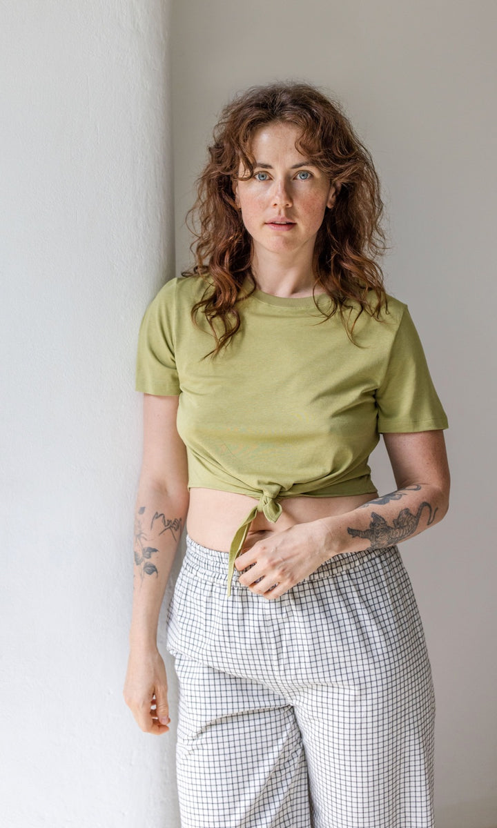 T-Shirt mit Knoten aus Bambus-Baumwollstoff - abricot coco
