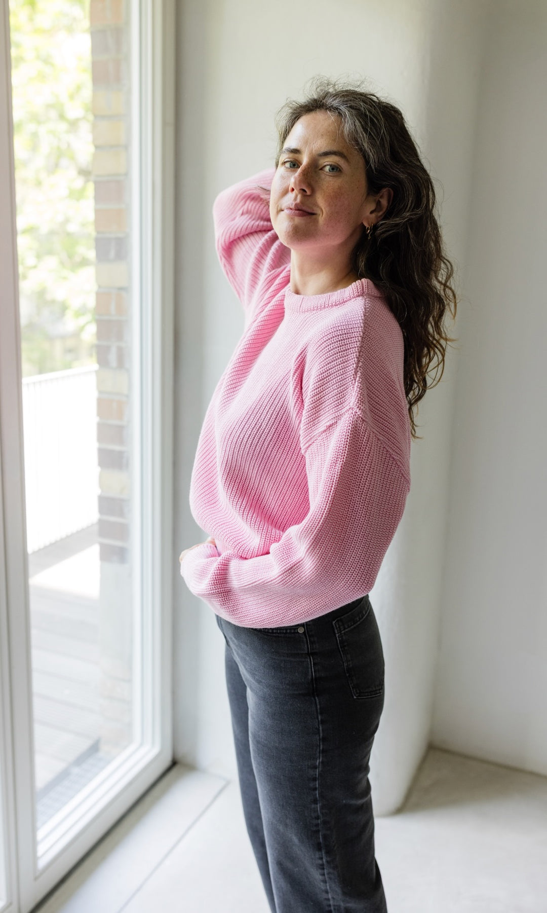 Strickpullover aus Baumwolle Rosé - abricot coco