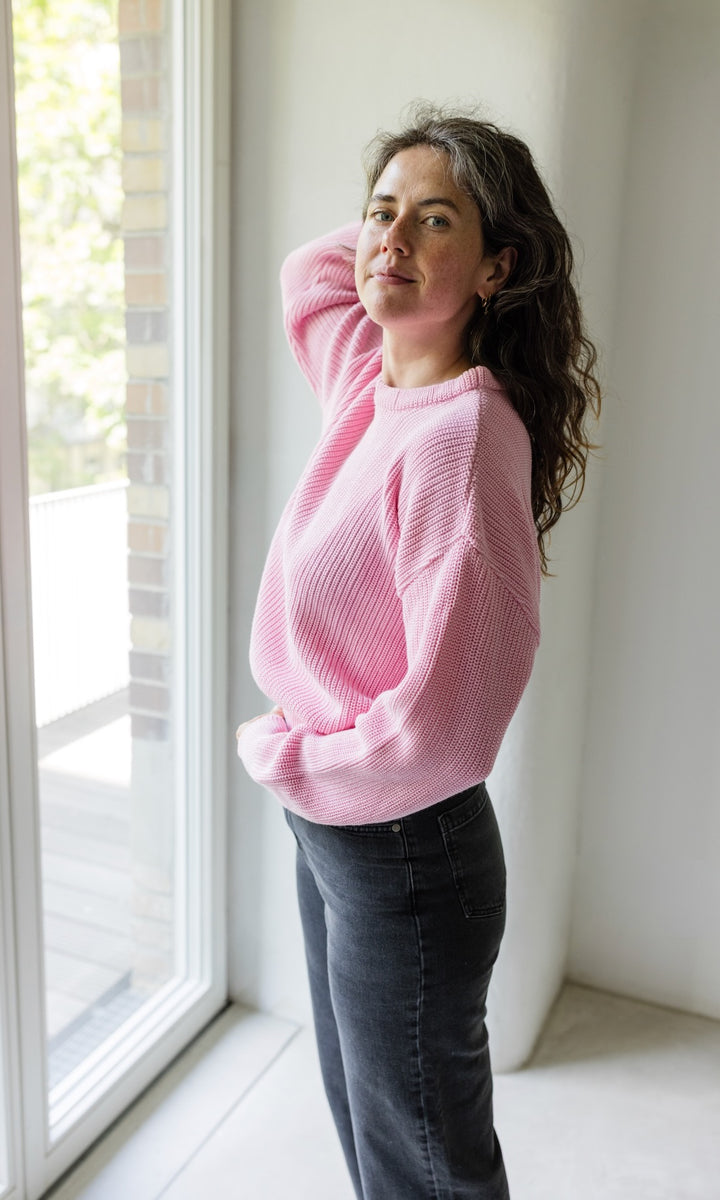 Strickpullover aus Baumwolle Rosé - abricot coco