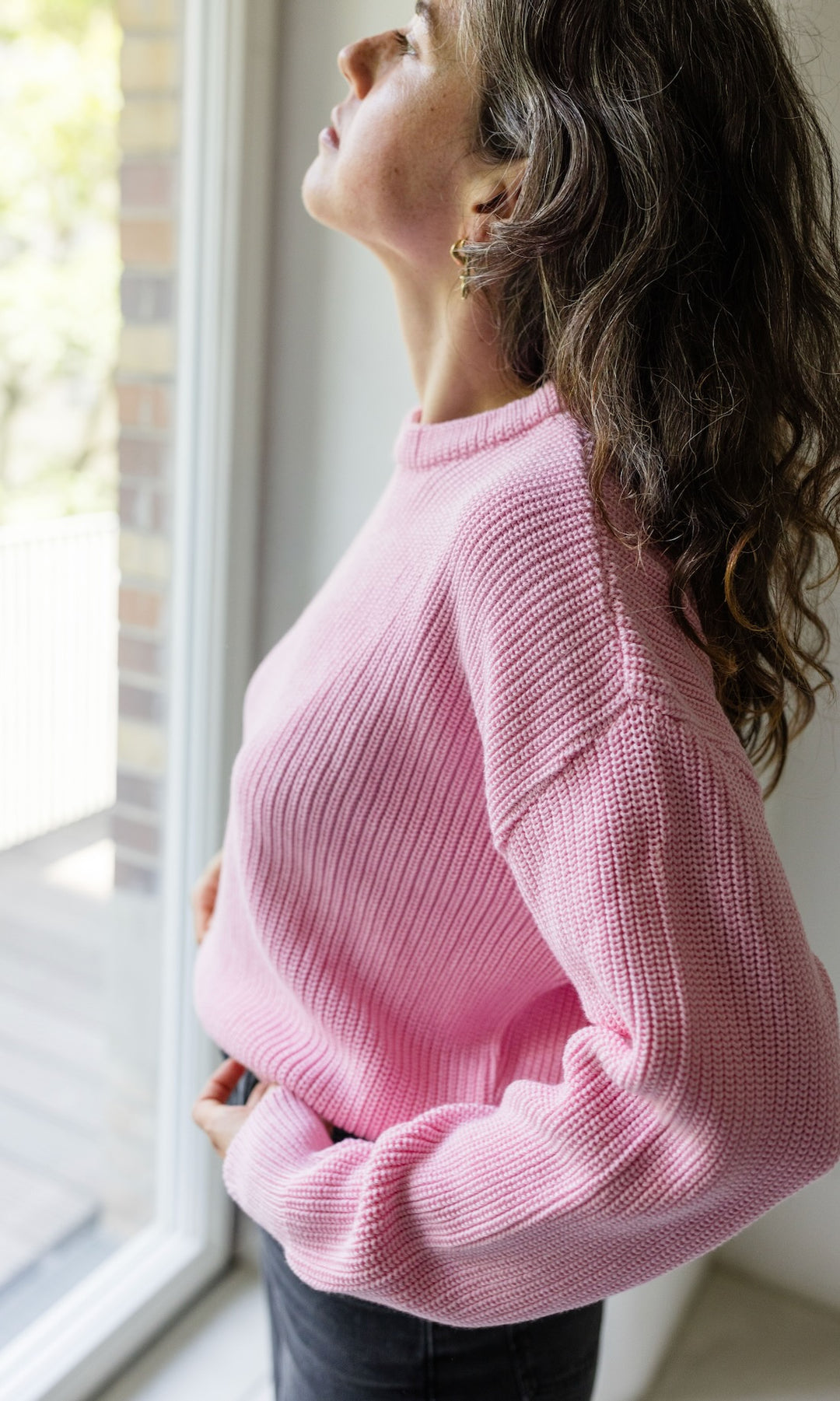 Strickpullover aus Baumwolle Rosé - abricot coco