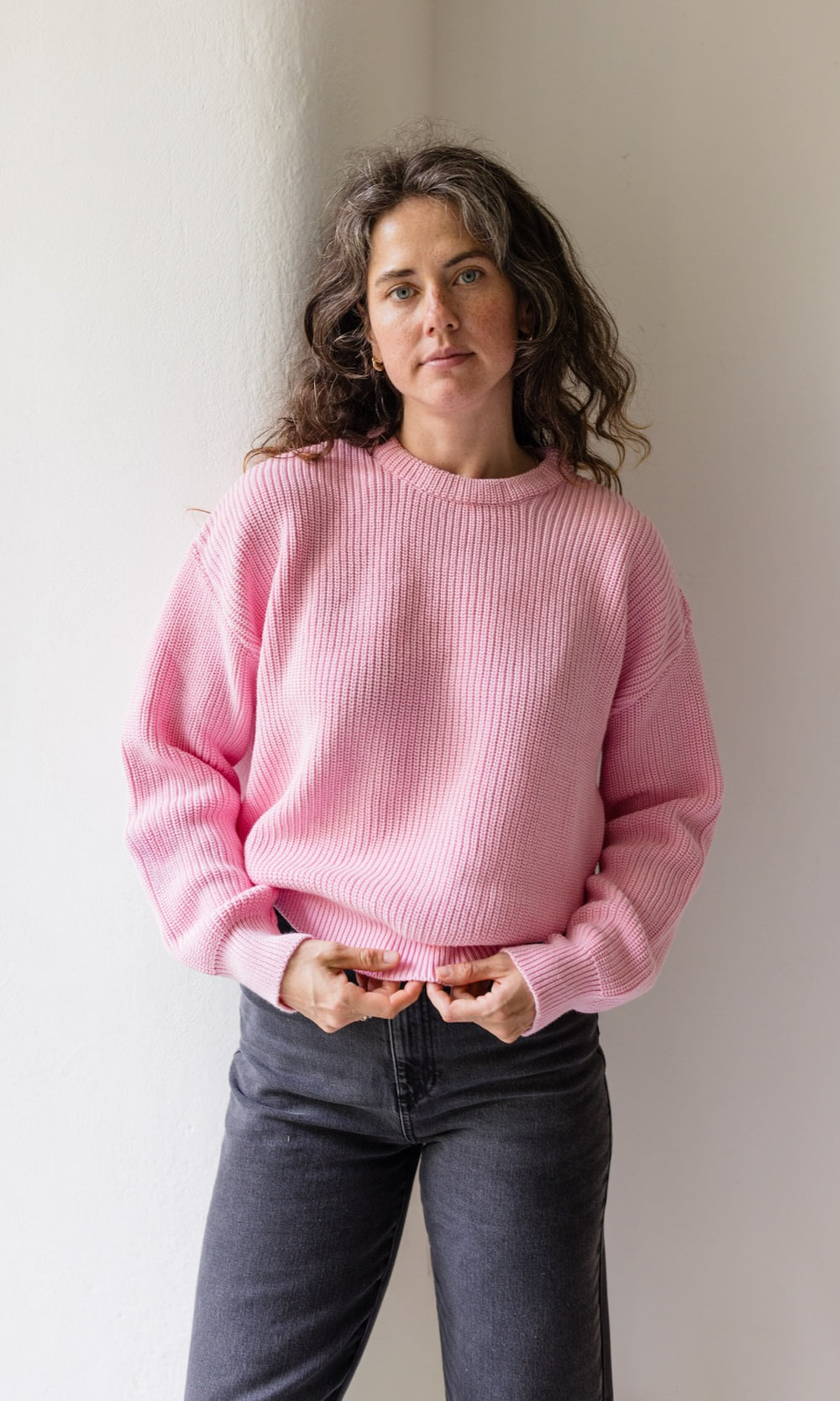 Strickpullover aus Baumwolle Rosé - abricot coco