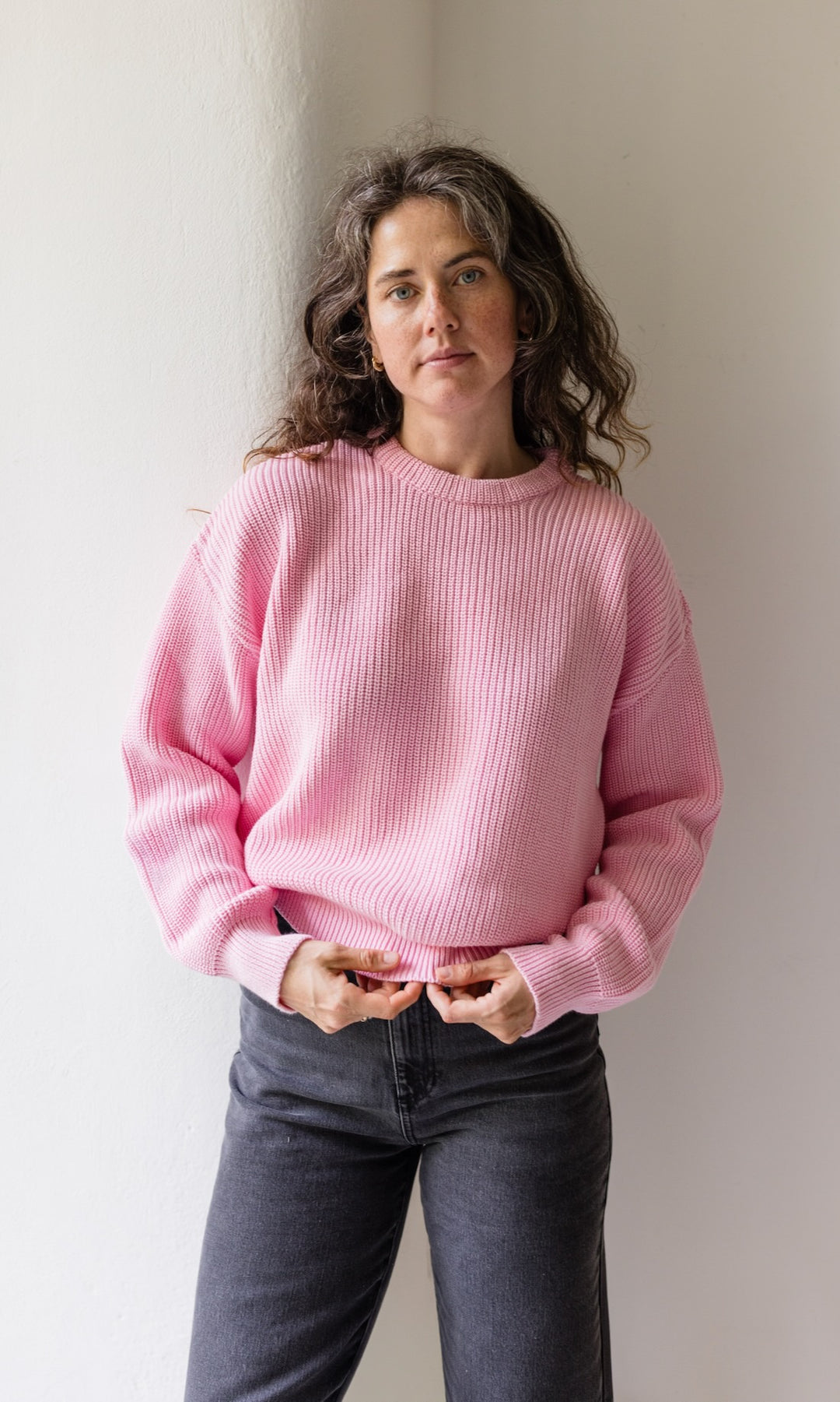 Strickpullover aus Baumwolle Rosé - abricot coco