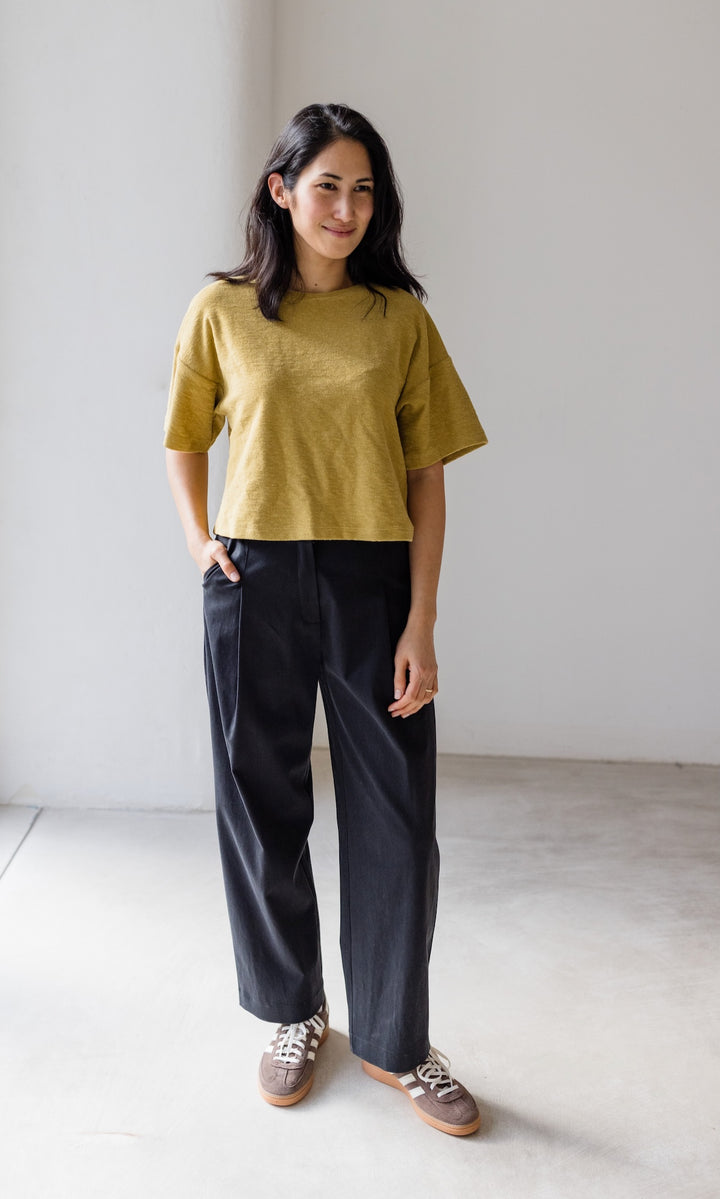 T-Shirt Frottee Cropped Croptop grün gelb lorbeer, senf