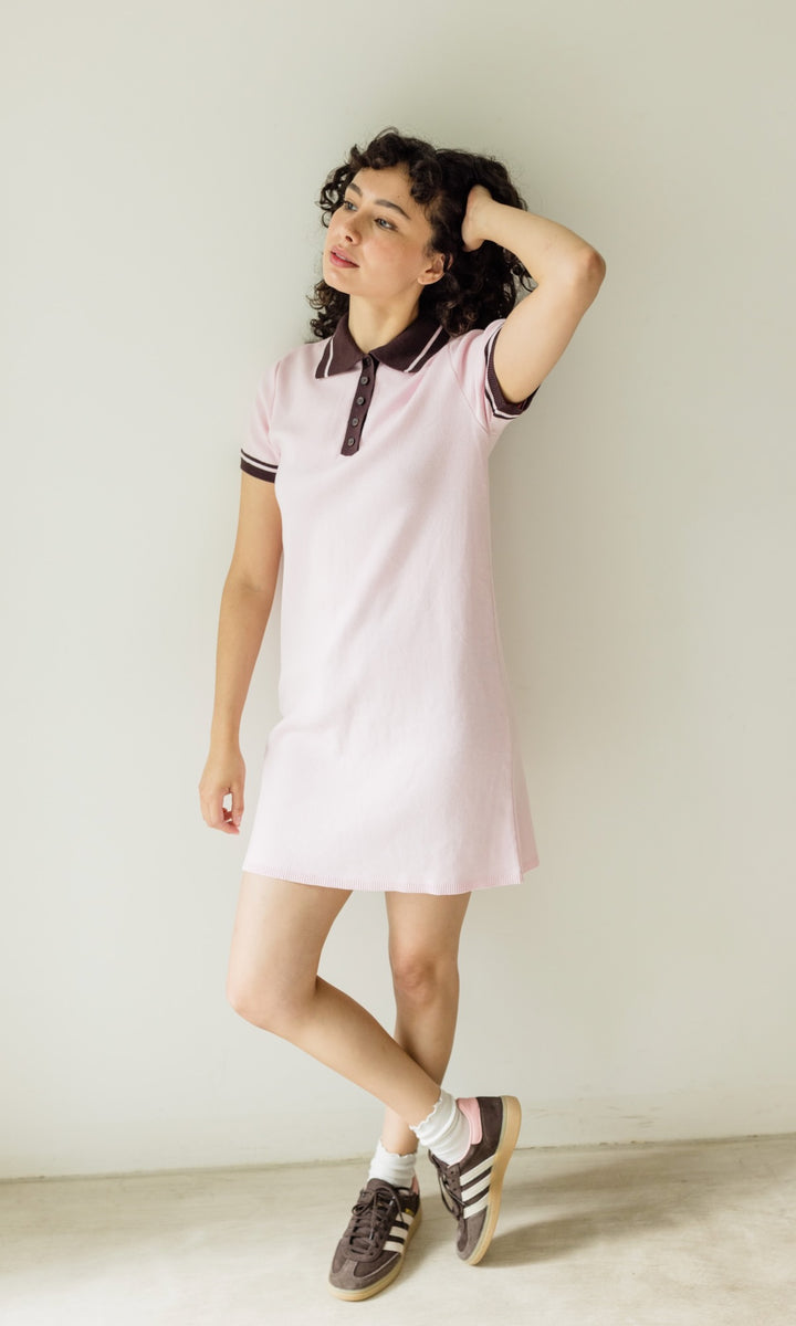 T-Shirt Kleid Toni aus Strick mit Polo Kragen - abricot coco