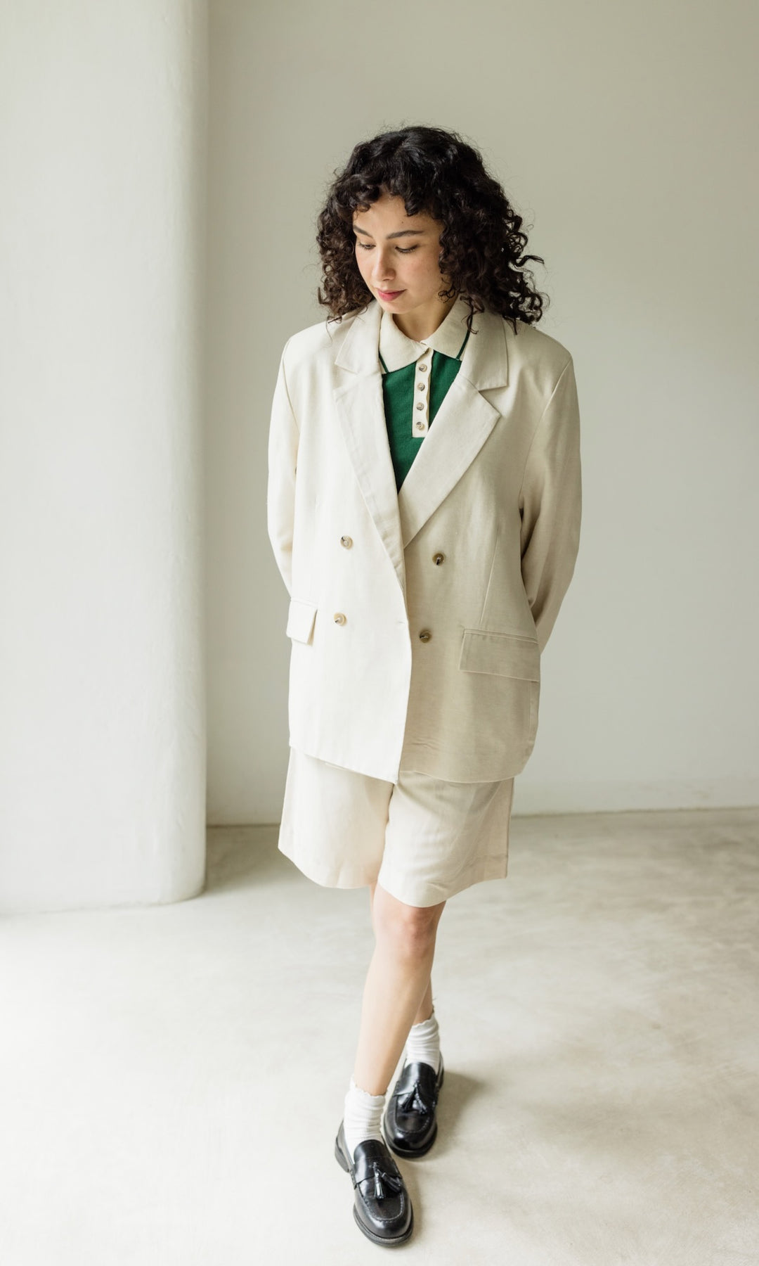 Loose Fit Blazer aus Leinen in Creme