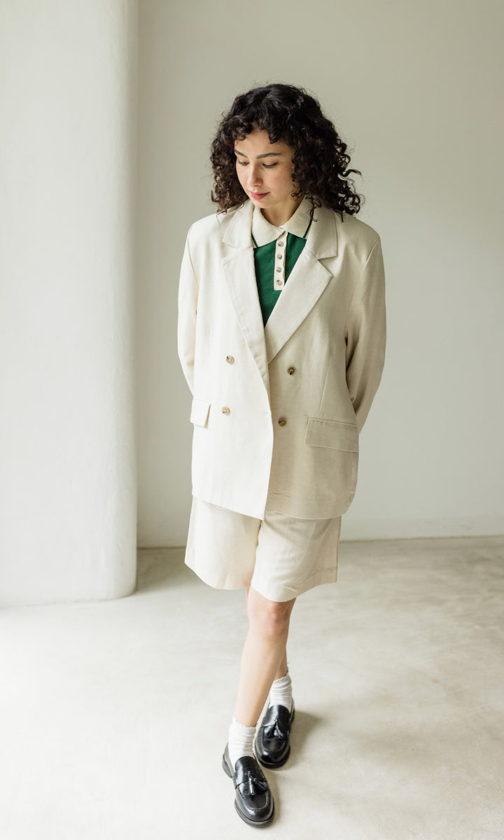 Loose Fit Blazer aus Leinen in Creme