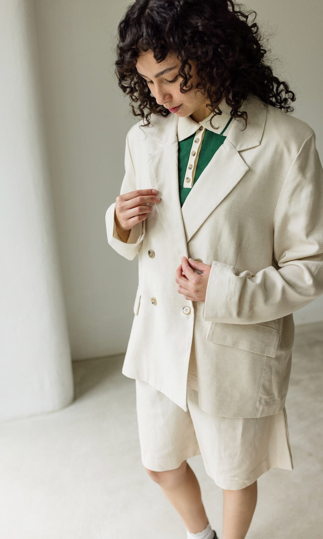 Loose Fit Blazer aus Leinen in Creme
