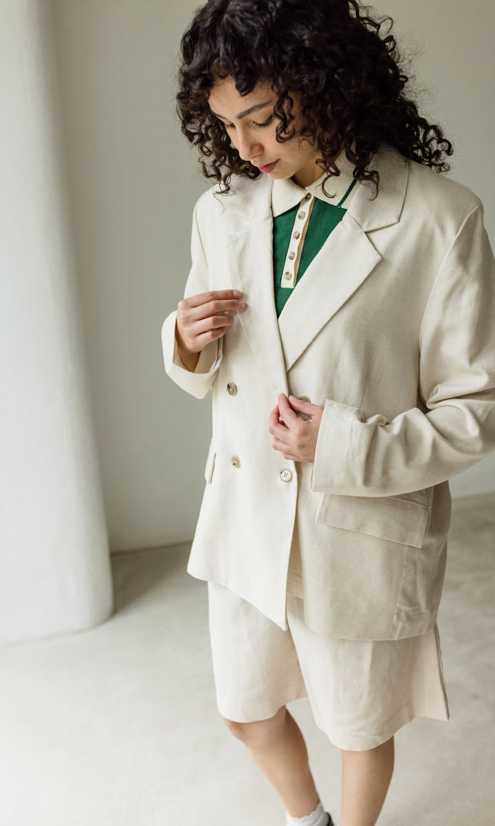 Loose Fit Blazer aus Leinen in Creme
