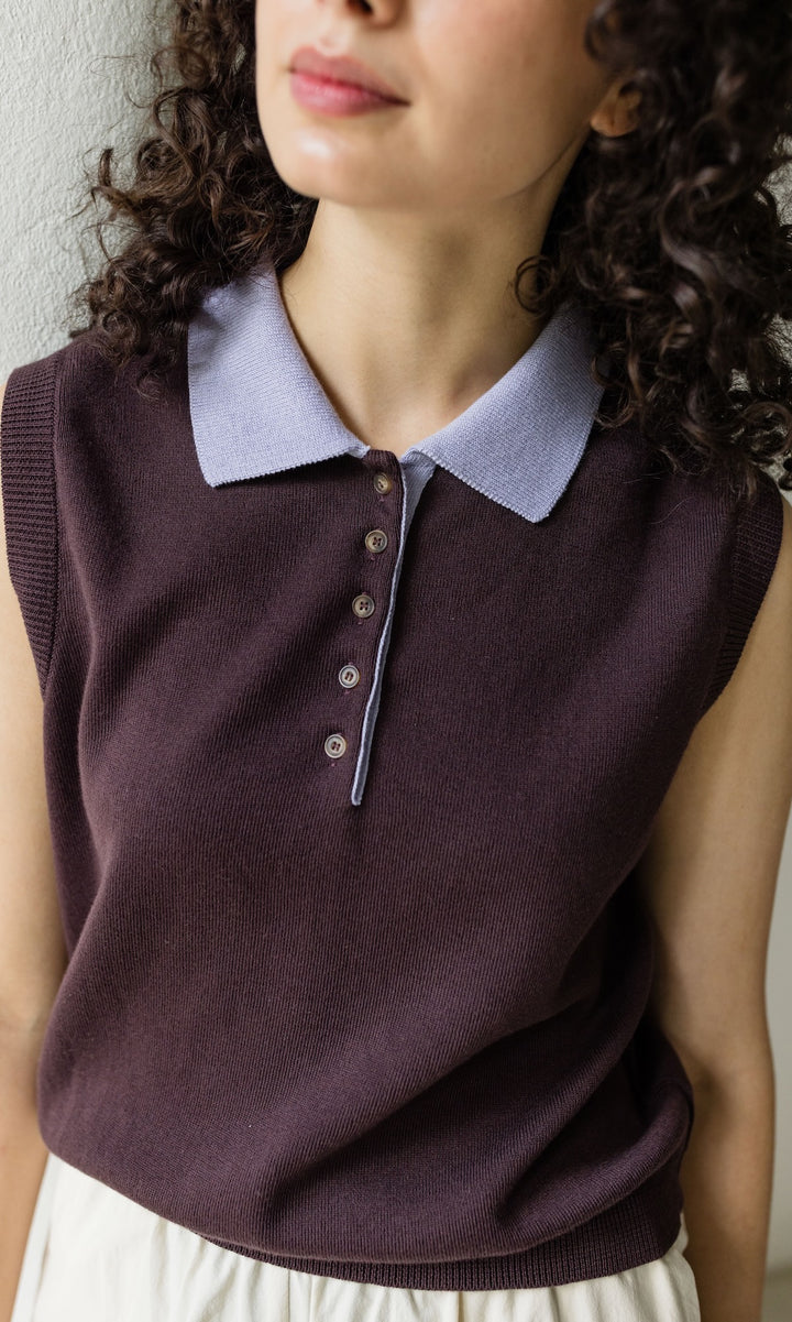 Polo Top Toni aus Strick Chocolat - abricot coco