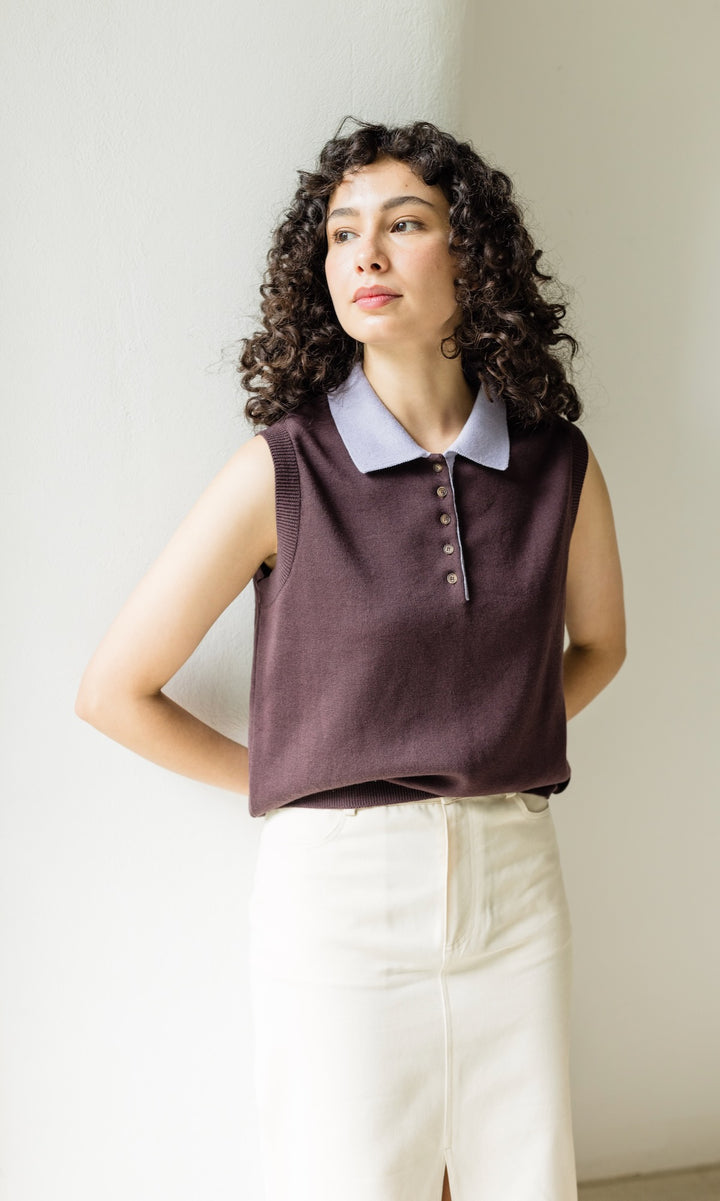 Polo Top Toni aus Strick Chocolat - abricot coco