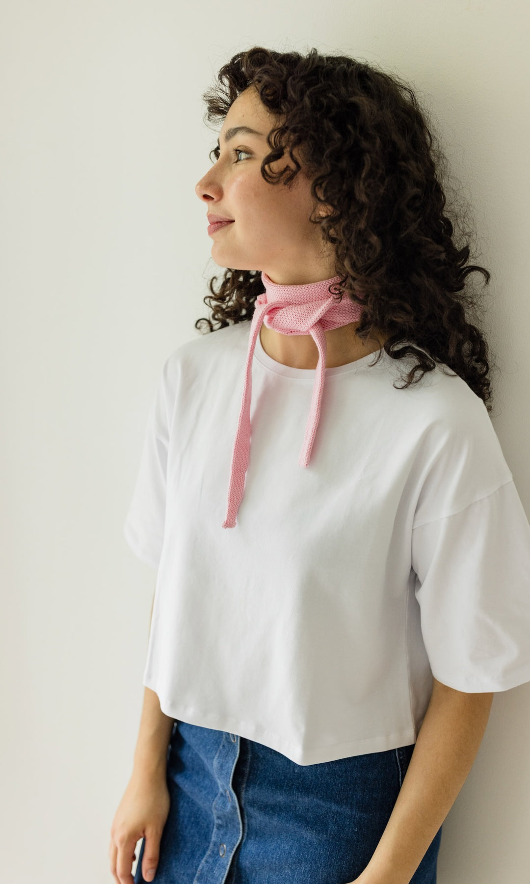 Kleiner Strickschal zum Binden Rosé - abricot coco
