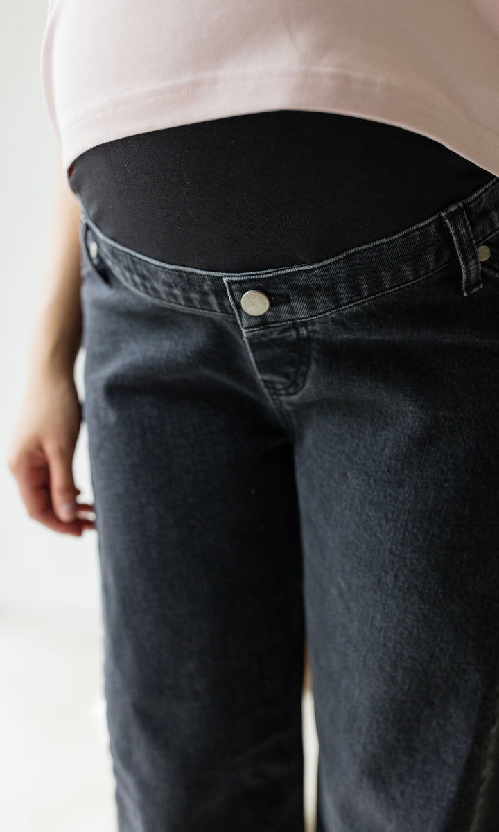 Schwangerschaftsjeans Barrel Leg Washed Black - abricot coco