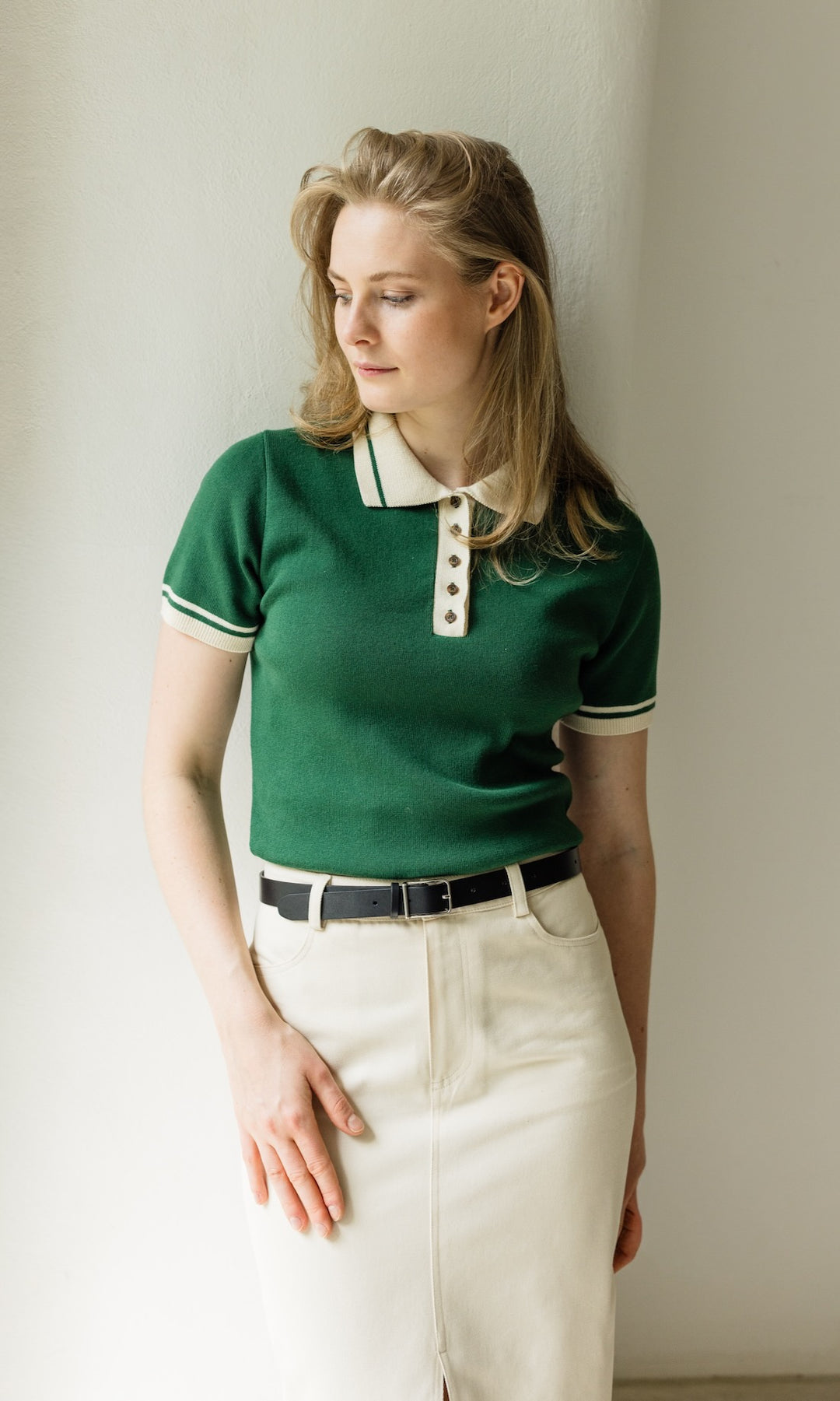 Polo T-Shirt Toni aus Strick Grün - abricot coco