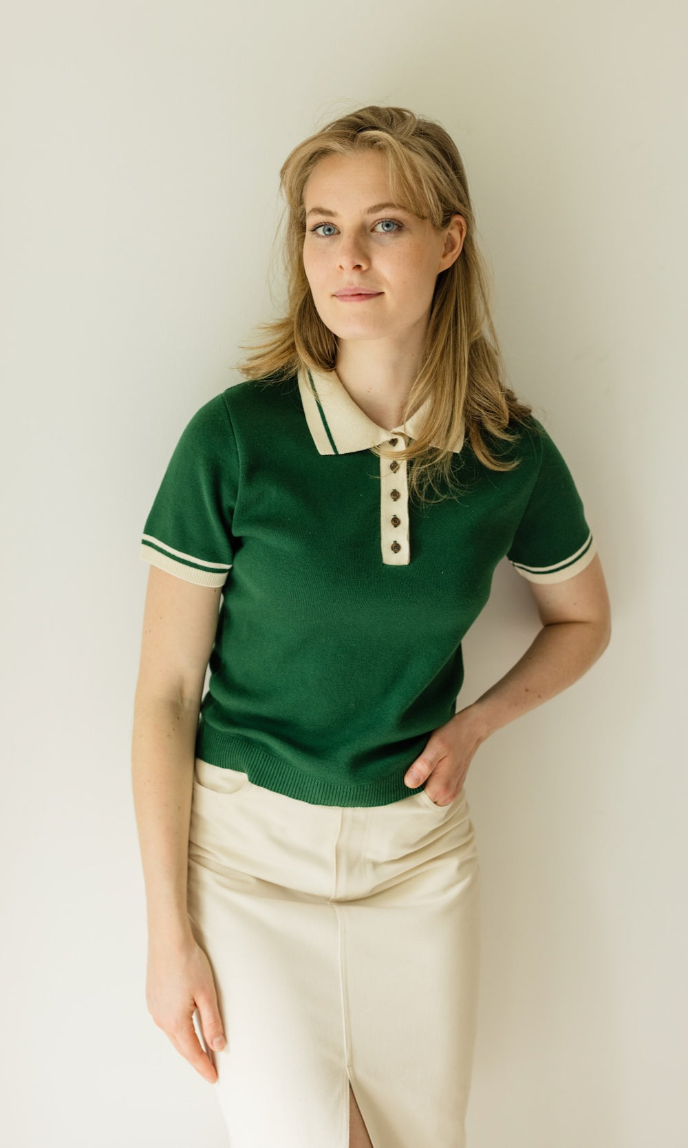 Polo T-Shirt Toni aus Strick Grün - abricot coco