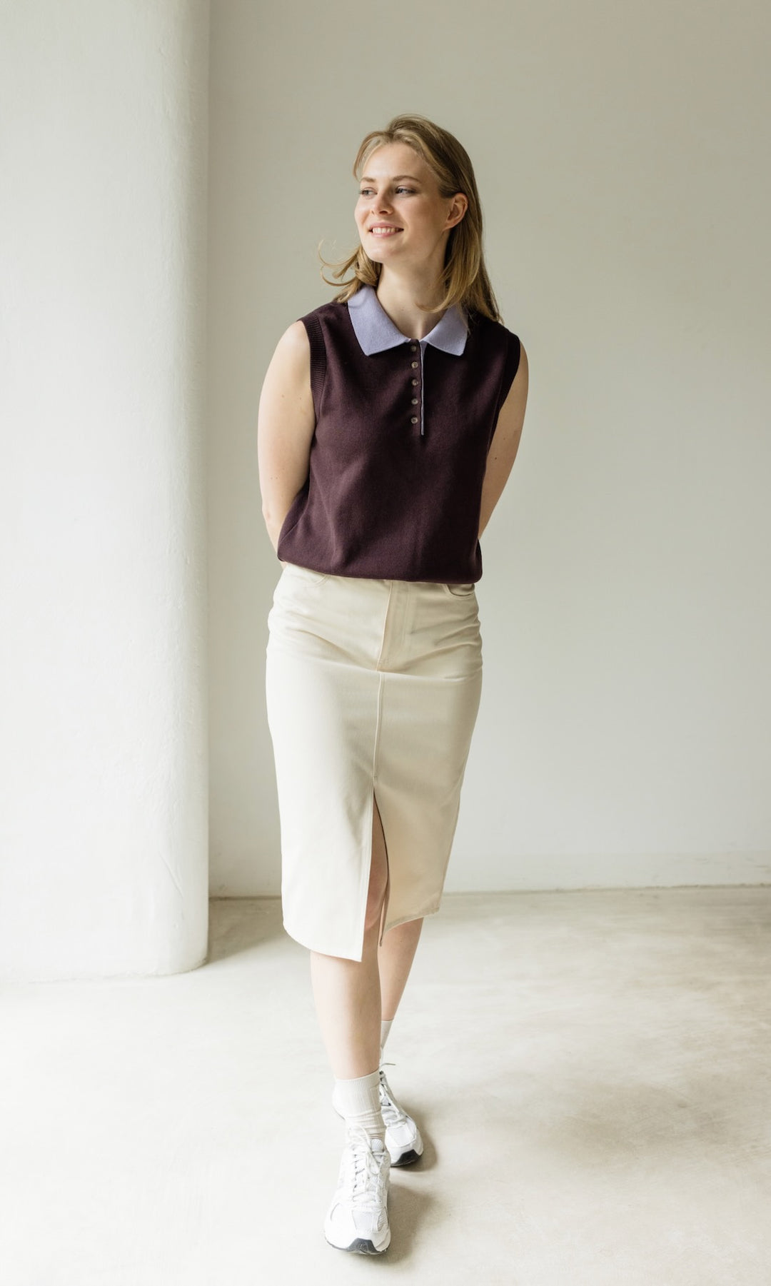 Polo Top Toni aus Strick Chocolat - abricot coco