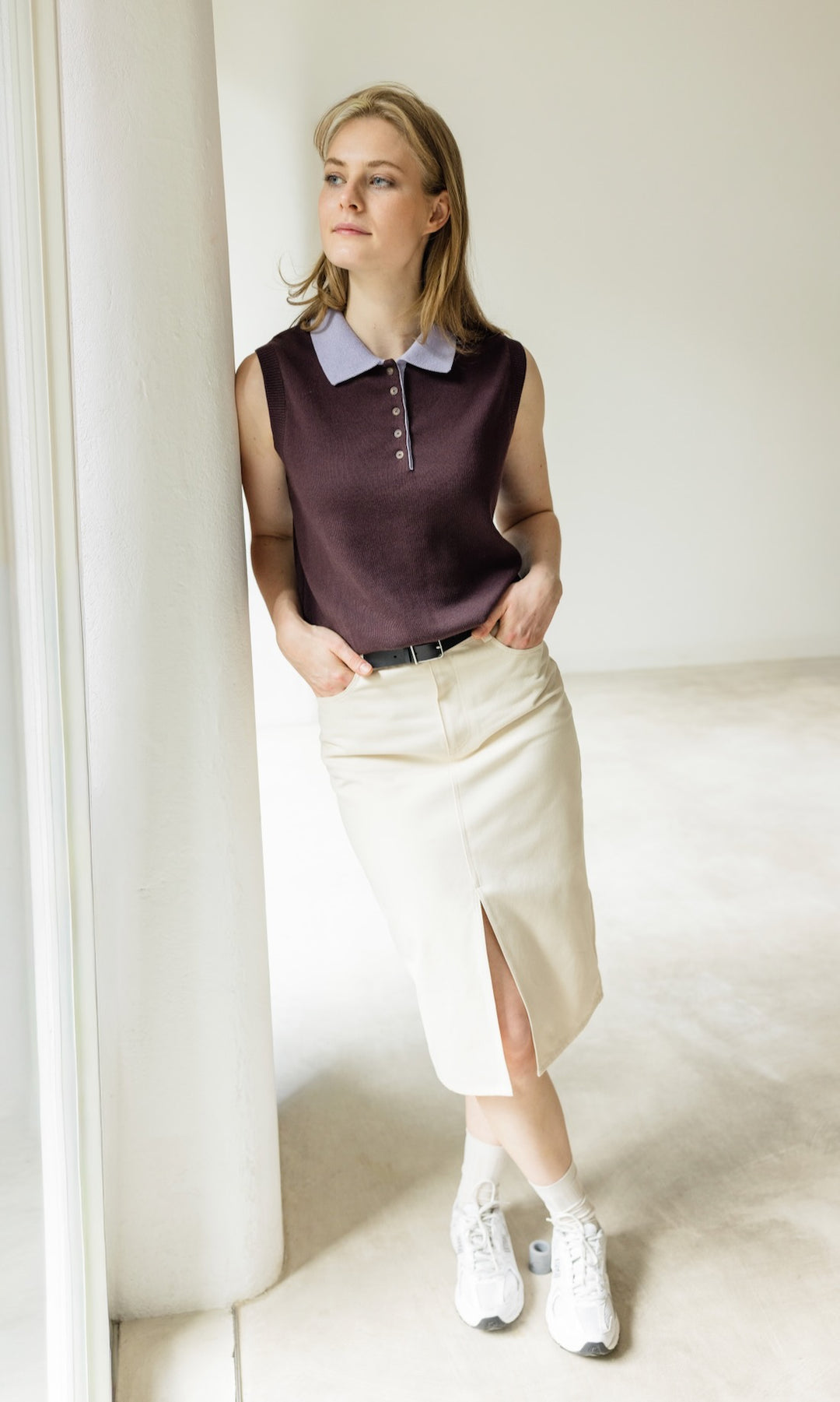 Polo Top Toni aus Strick Chocolat - abricot coco