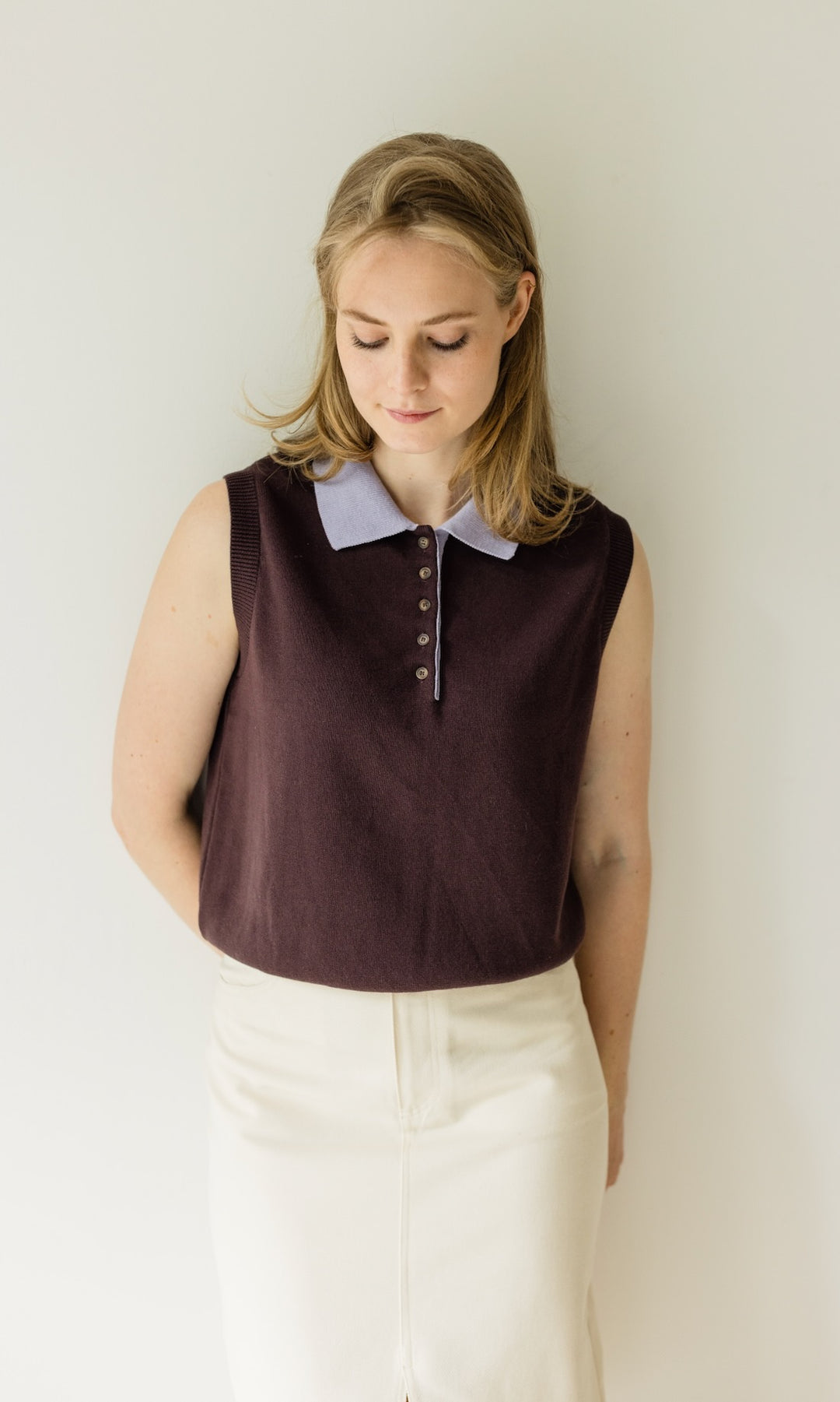 Polo Top Toni aus Strick Chocolat - abricot coco