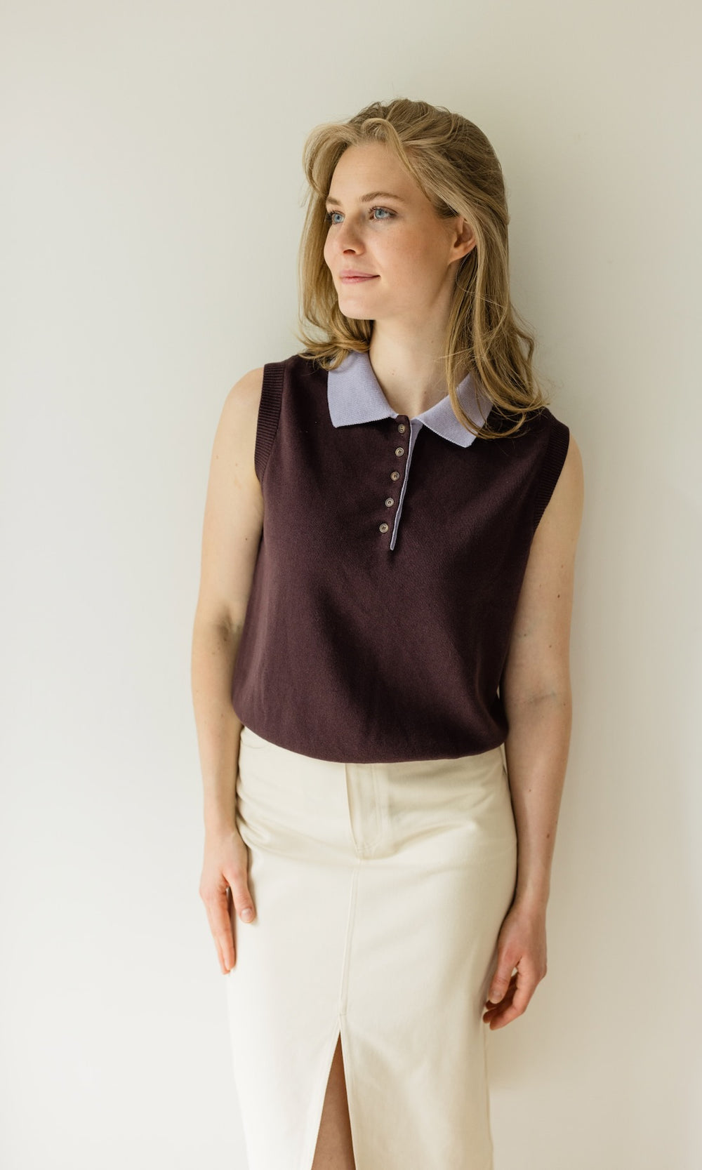 Polo Top Toni aus Strick Chocolat - abricot coco