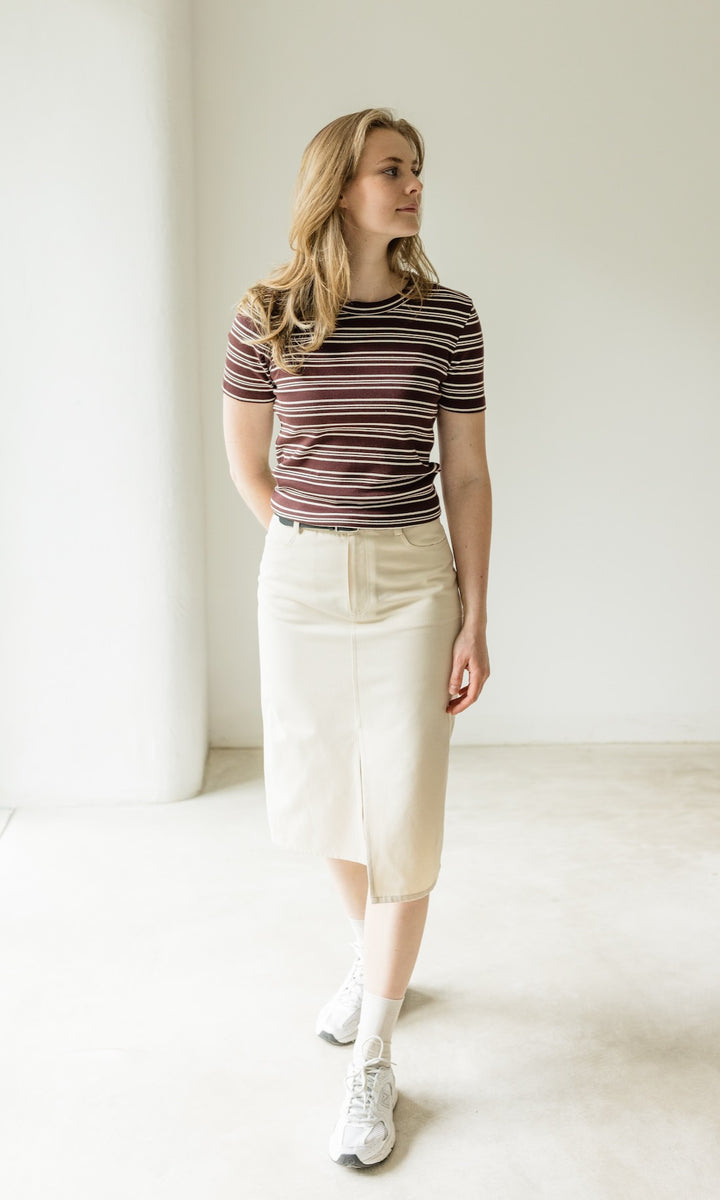 Gestreiftes Kurzarmshirt Vivian - abricot coco