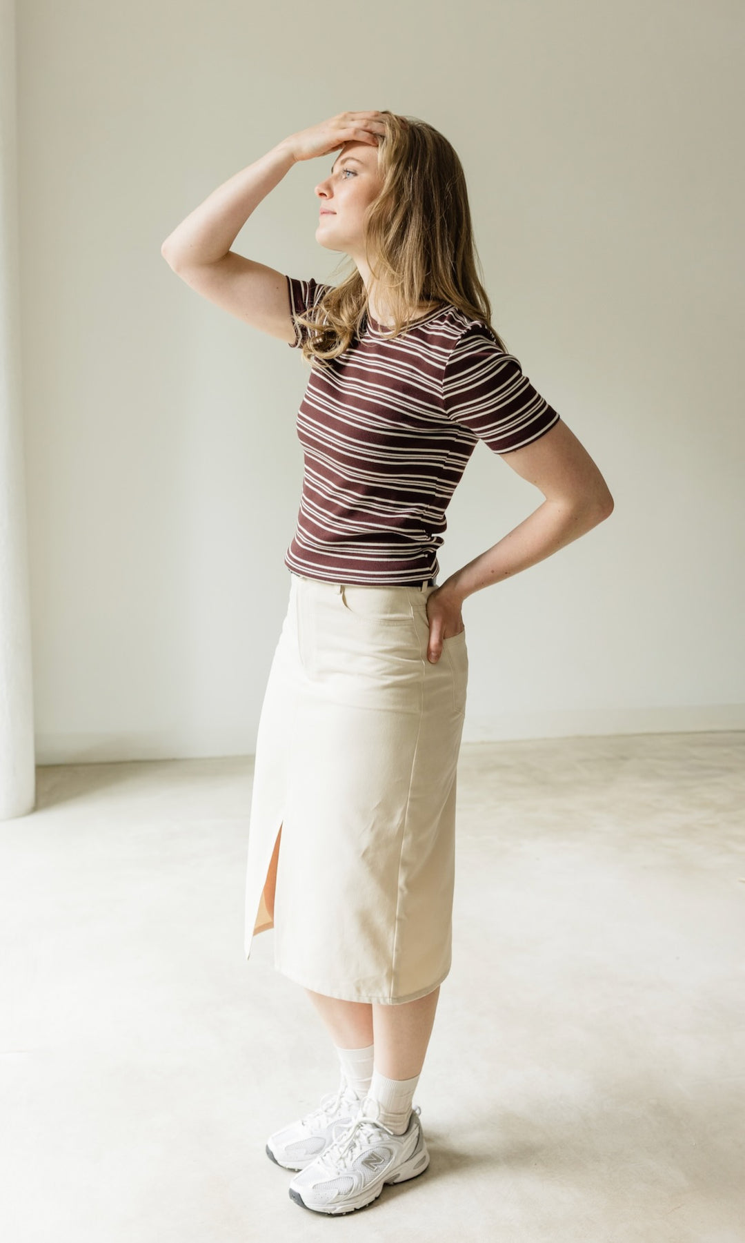 Gestreiftes Kurzarmshirt Vivian - abricot coco