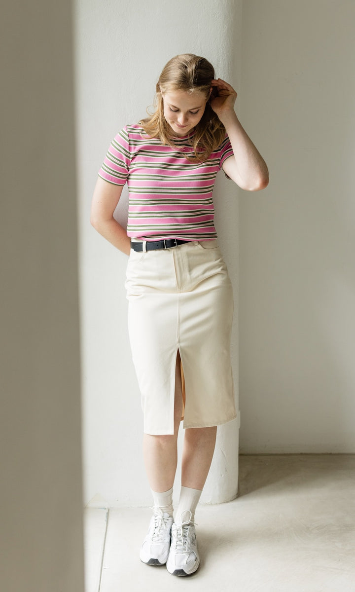 Gestreiftes Kurzarmshirt Vivian - abricot coco