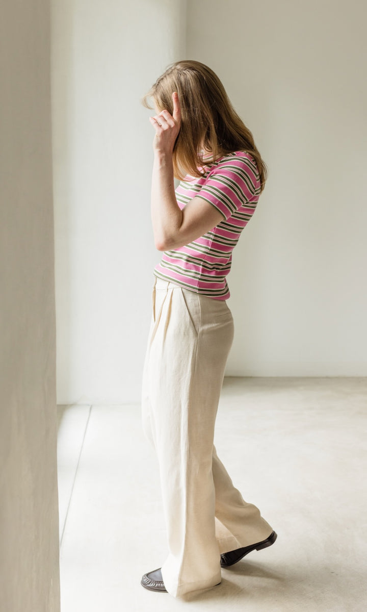 Bundfaltenhose aus Leinen in Creme - abricot coco