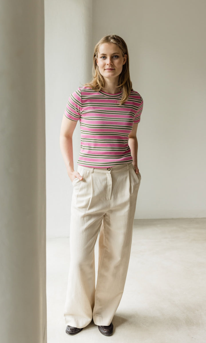 Bundfaltenhose aus Leinen in Creme - abricot coco
