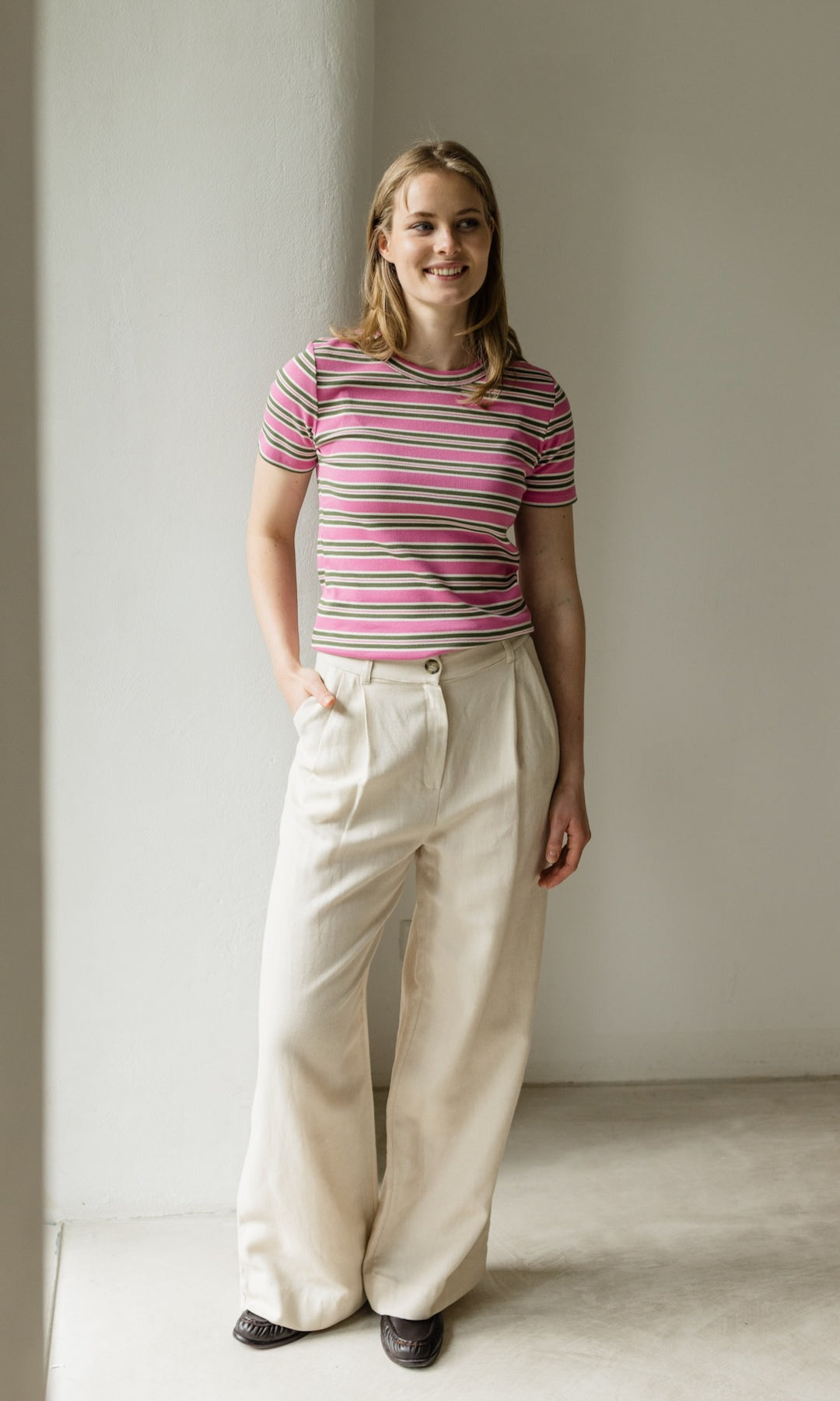 Bundfaltenhose aus Leinen in Creme - abricot coco
