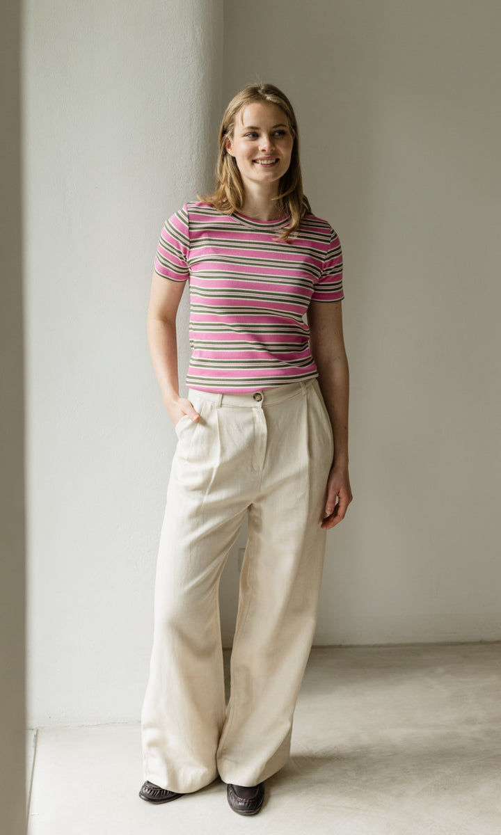Bundfaltenhose aus Leinen in Creme - abricot coco