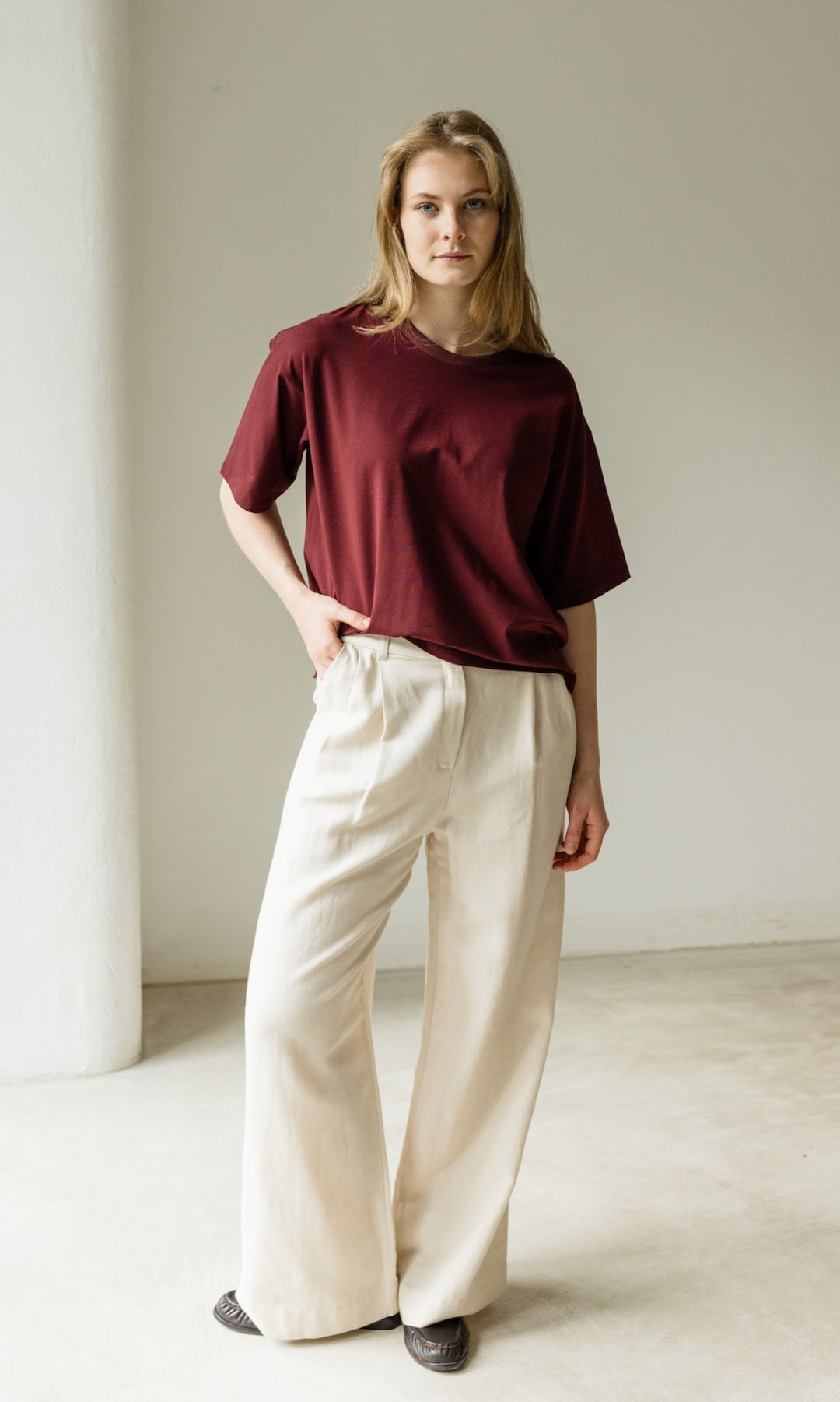 Bundfaltenhose aus Leinen in Creme - abricot coco