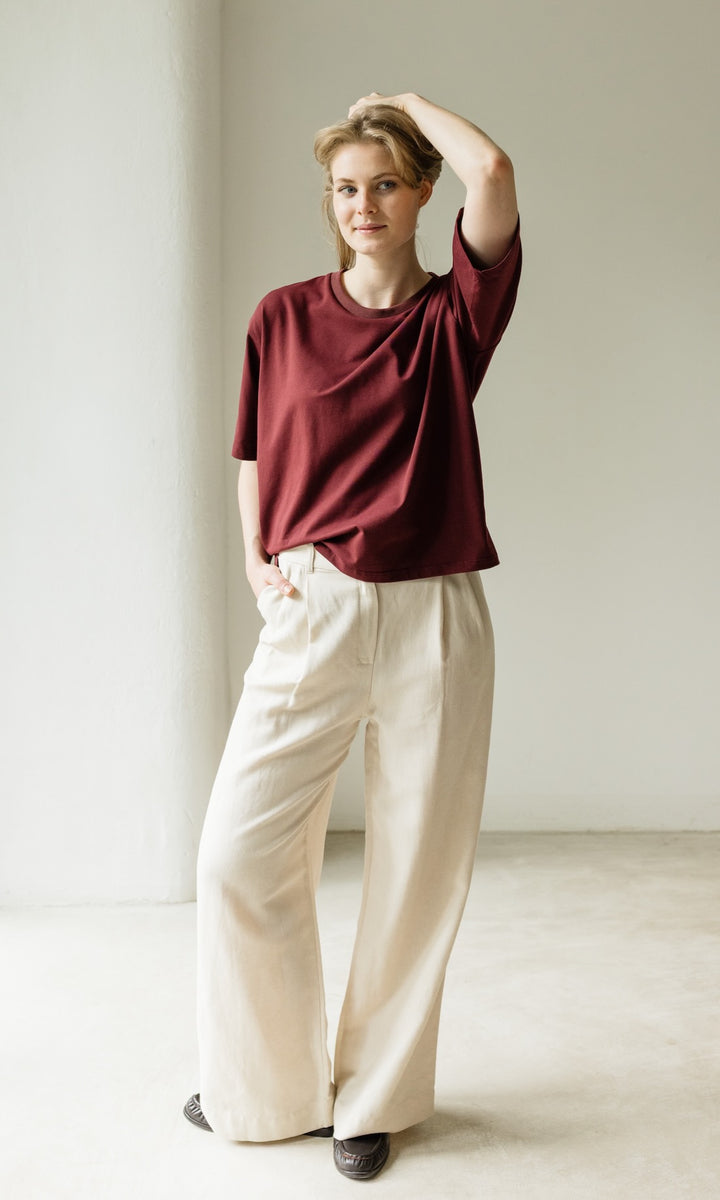 Bundfaltenhose aus Leinen in Creme - abricot coco