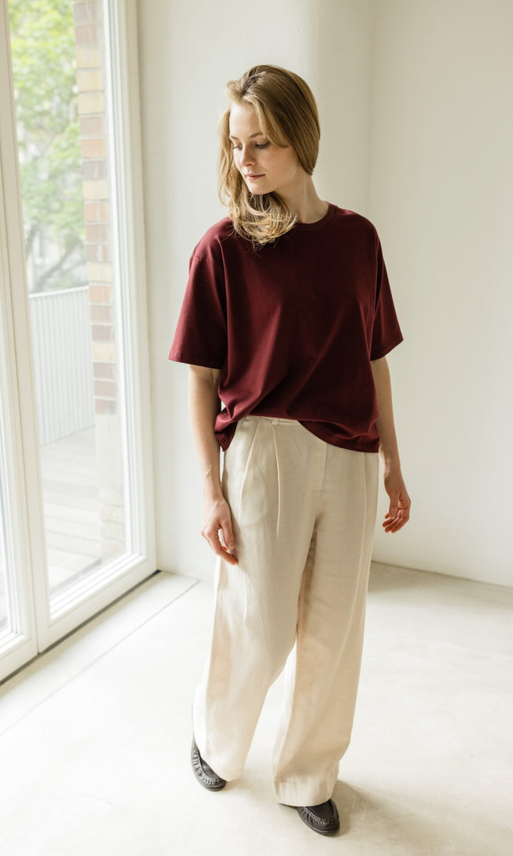 Bundfaltenhose aus Leinen in Creme - abricot coco