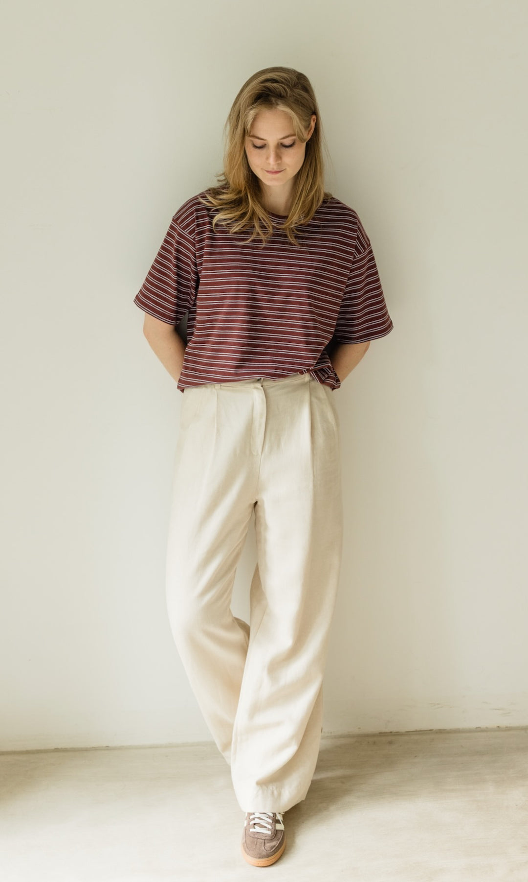 Bundfaltenhose aus Leinen in Creme - abricot coco