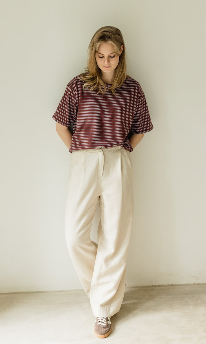 Bundfaltenhose aus Leinen in Creme - abricot coco