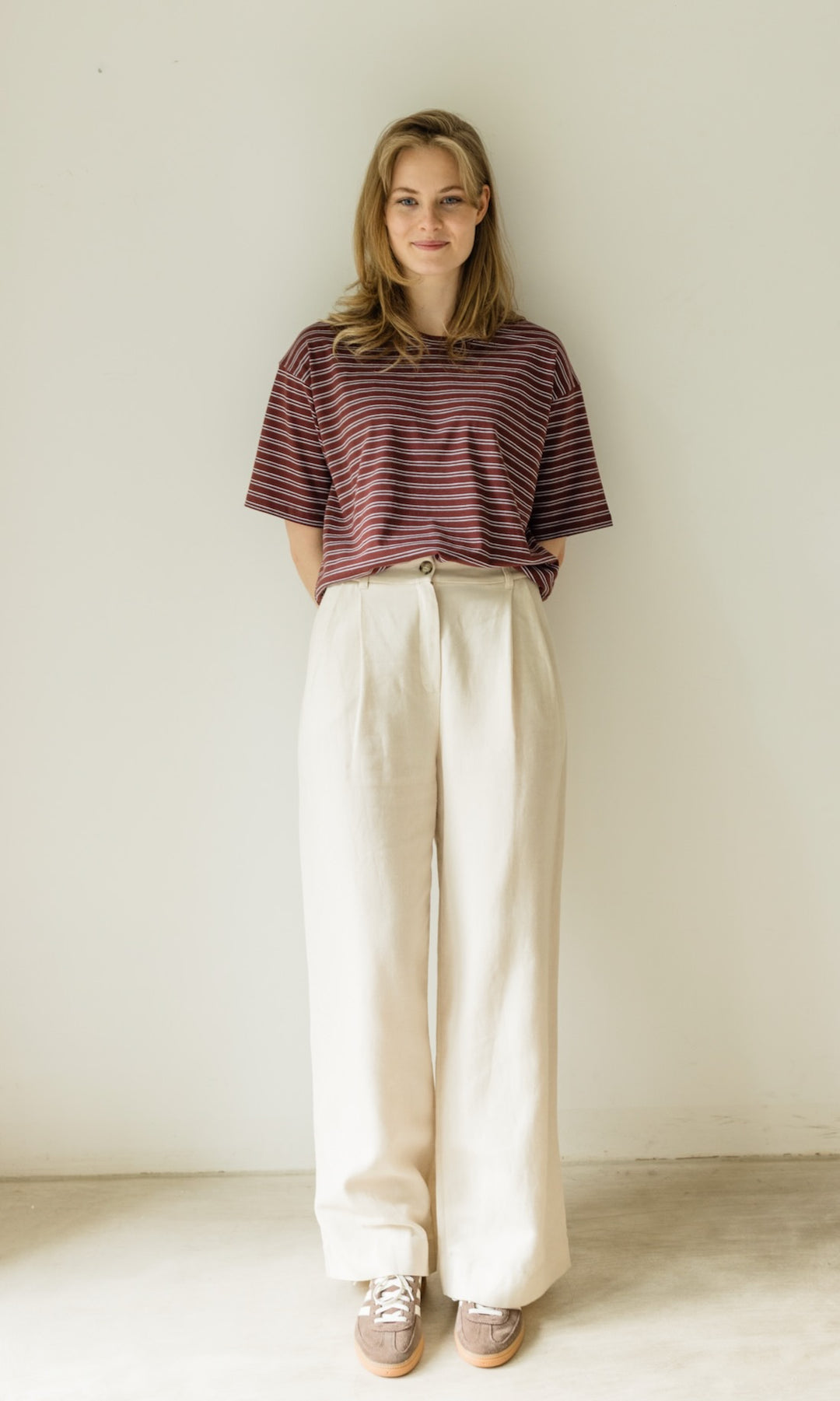 Bundfaltenhose aus Leinen in Creme - abricot coco