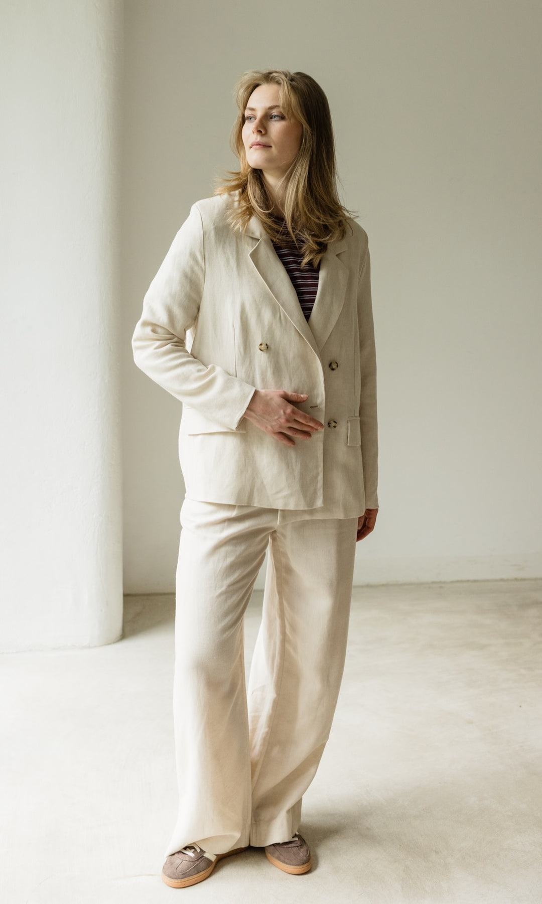 Bundfaltenhose aus Leinen in Creme - abricot coco