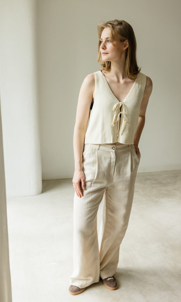 Bundfaltenhose aus Leinen in Creme - abricot coco