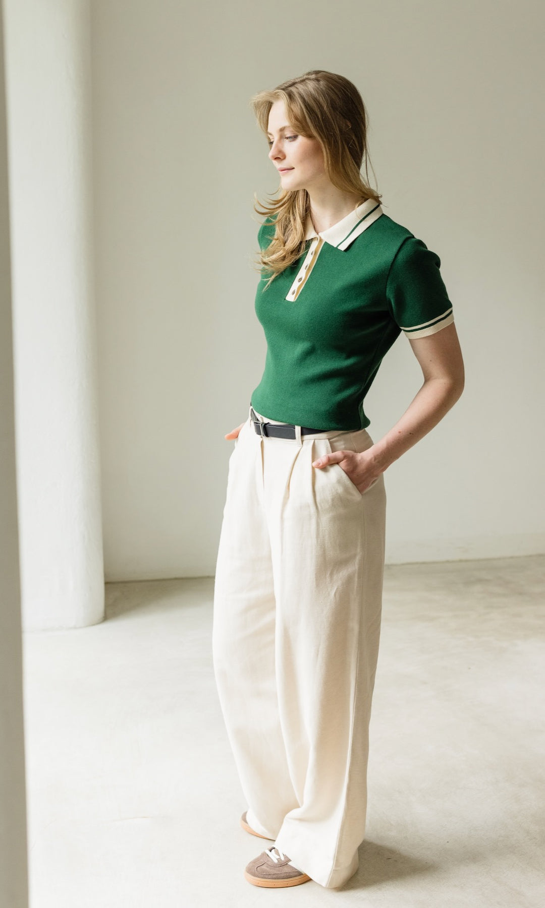 Bundfaltenhose aus Leinen in Creme - abricot coco