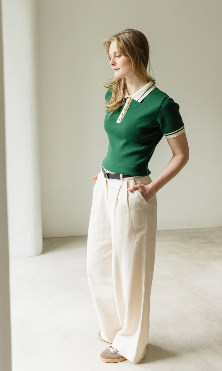 Bundfaltenhose aus Leinen in Creme - abricot coco