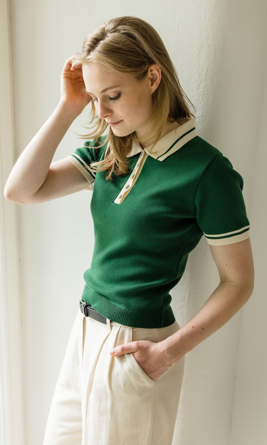 Polo T-Shirt Toni aus Strick Grün - abricot coco