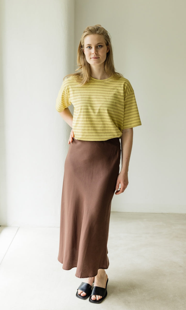 Oversized T-Shirt in Gelb-gestreift - abricot coco