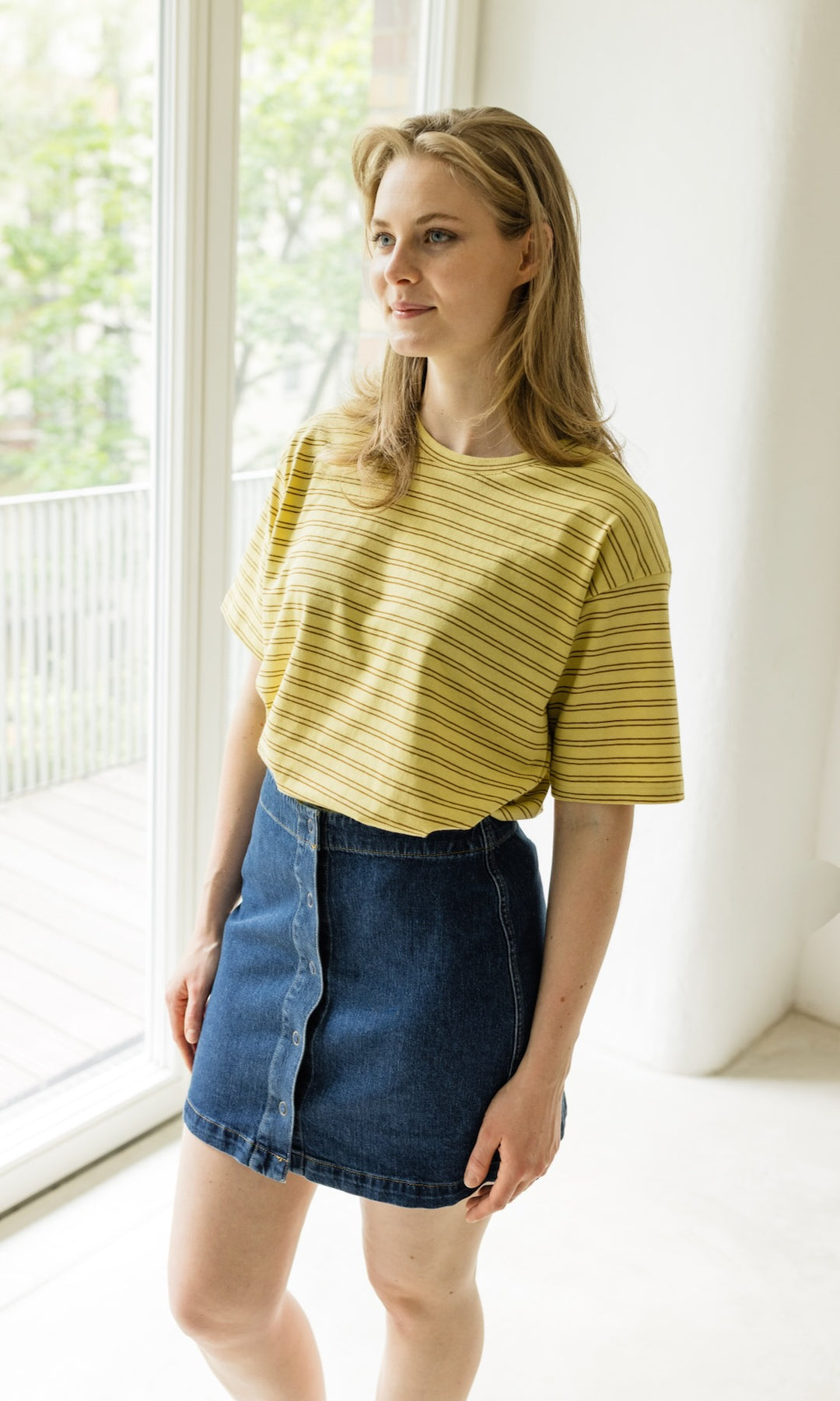 Oversized T-Shirt in Gelb-gestreift - abricot coco