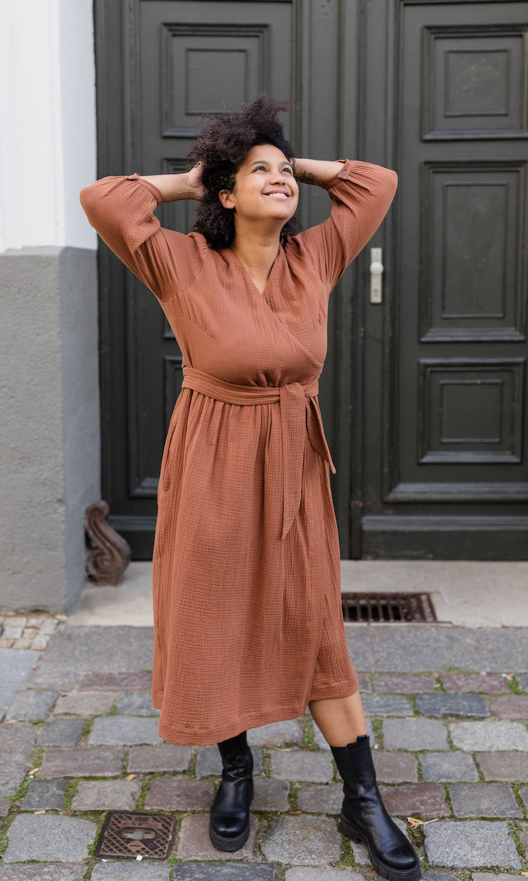 Musselin Wickelkleid - abricot coco