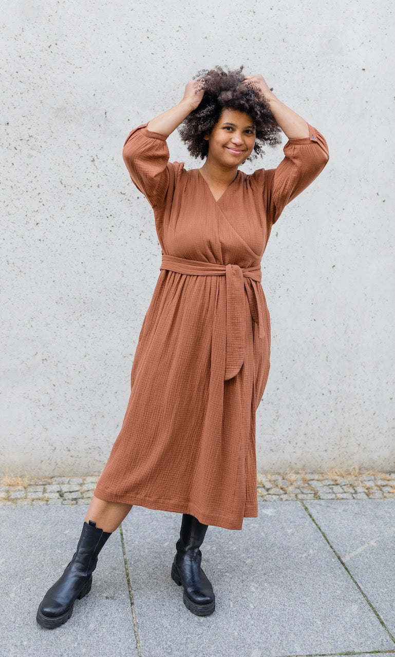 Musselin Wickelkleid - abricot coco