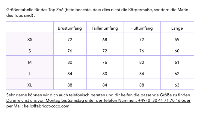 Langarm Stillshirt Zoe in braun gestreift Größentabelle