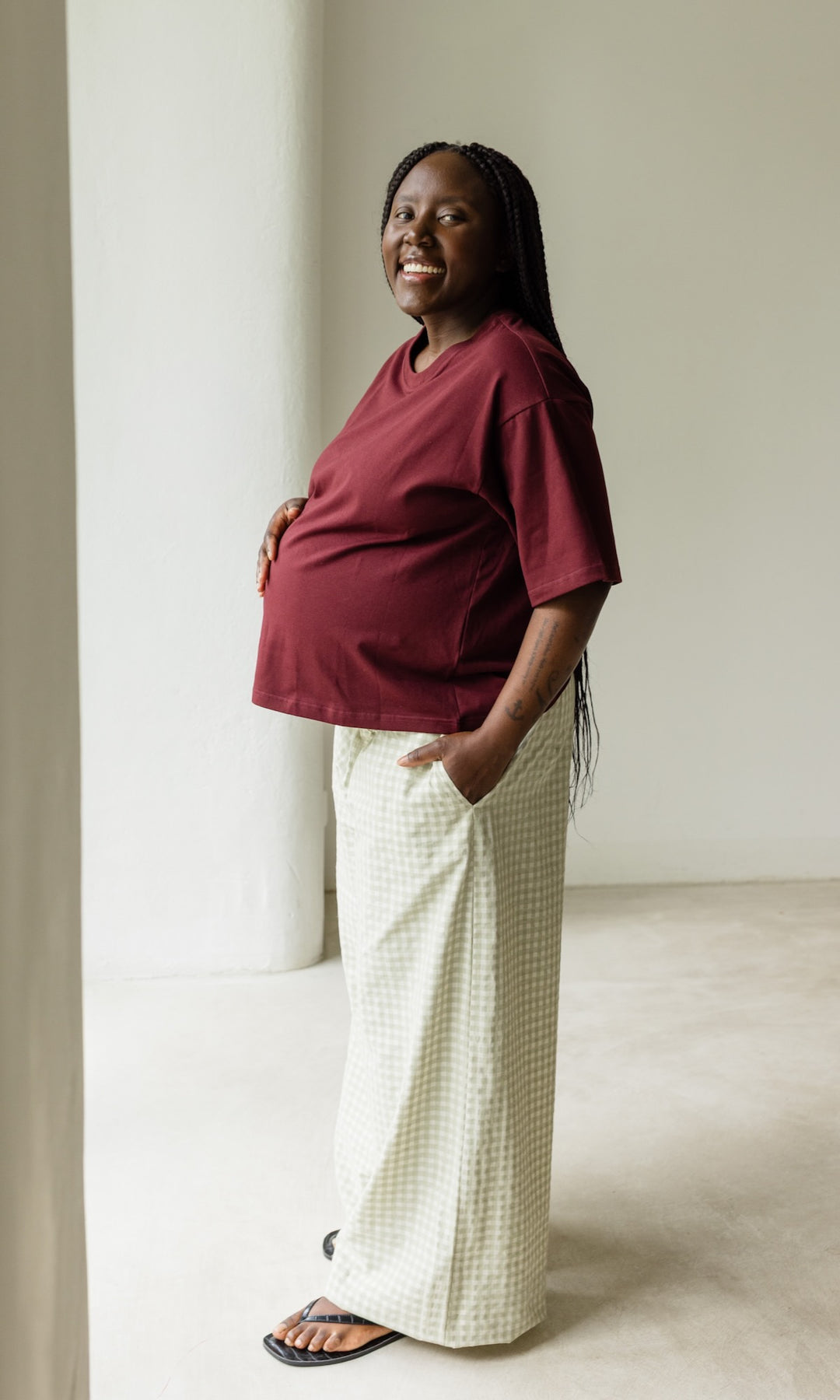 Wide Maternity Culottes Akiko Plaid Light Green