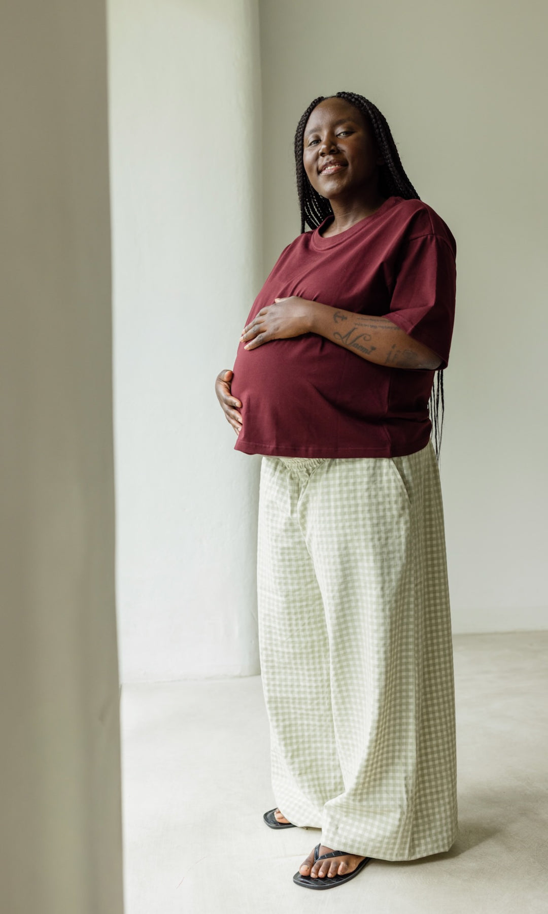 Wide Maternity Culottes Akiko Plaid Light Green
