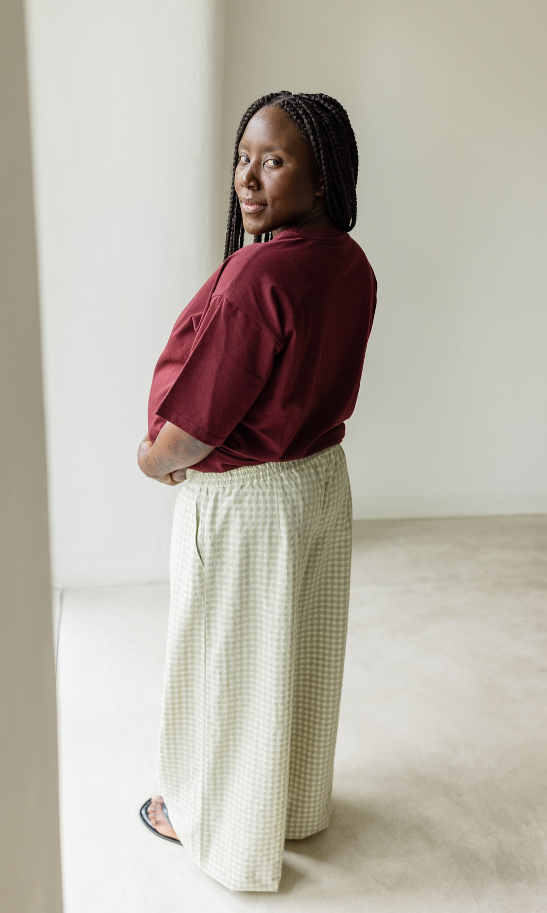 Wide Maternity Culottes Akiko Plaid Light Green