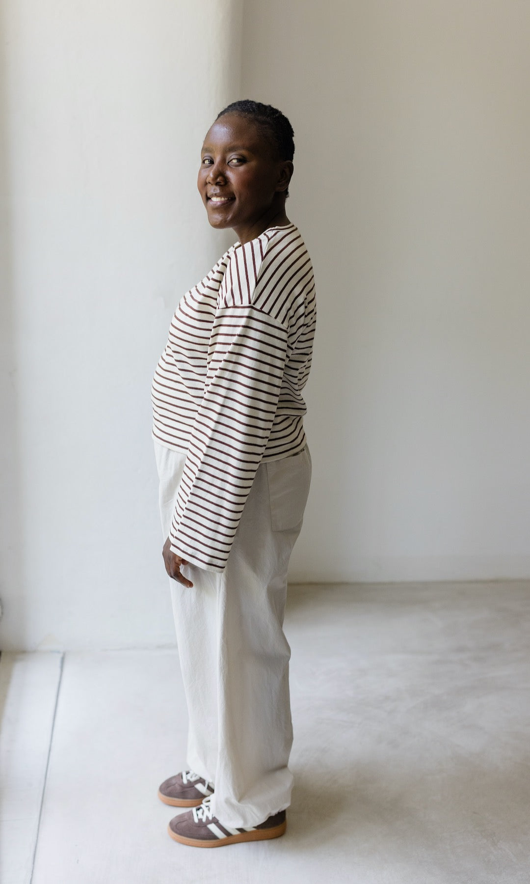 Braun gestreiftes Langarm Shirt